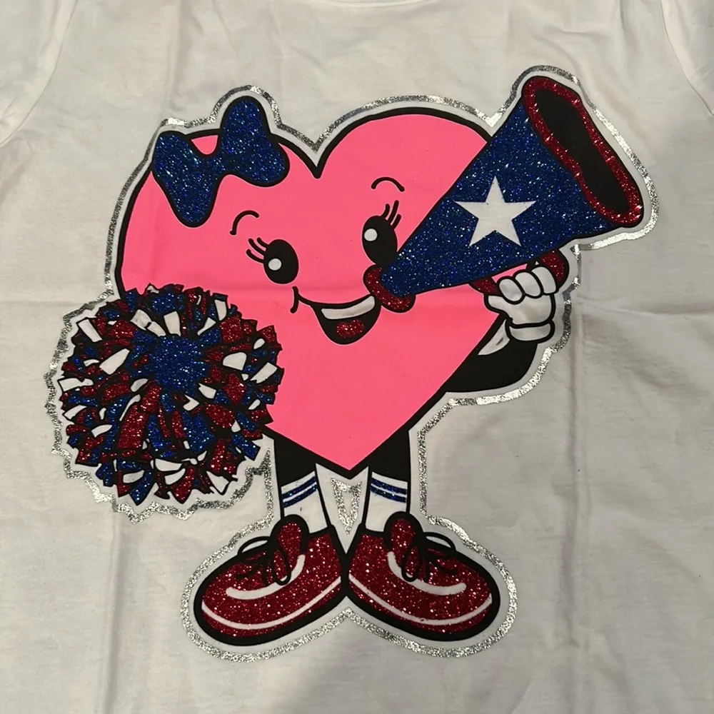 NWT Justice We’re Here To Cheer White Glitter Cheerleading Top Size 18